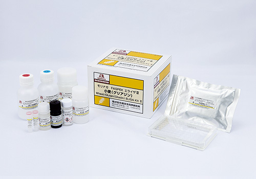Wheat/Gluten (Gliadin) ELISA KitⅡ is sandwich enzyme immunoassay for the quantitative determination of wheat protein or gluten in processed or unprocessed foods.<br>Our original extraction solution enables target protein to solubilize even though it was insolubilized by food processing.<br>The extraction solution is identical for all of our ELISA KitⅡ.<br>An extraction procedure is simple and also the same as all ELISA KitⅡ.