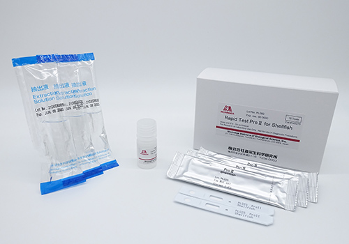 Rapid Test ProⅡ for Shellfish is a qualitative test kit using a lateral flow device.<br>It is designed for the quick detection of shellfish protein from allergenic ingredients in unprocessed and processed food